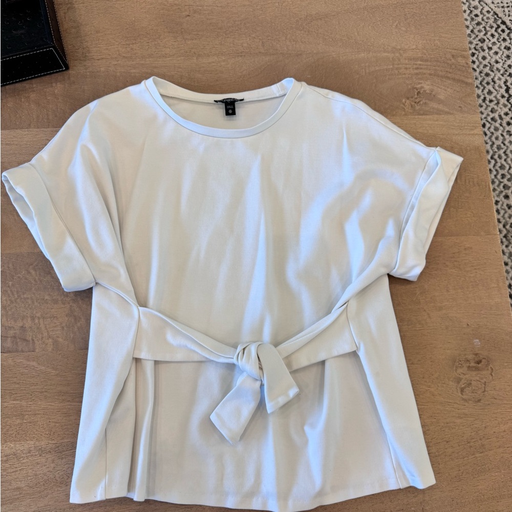 Express White Cuffed Sleeve Tie Front T-Shirt